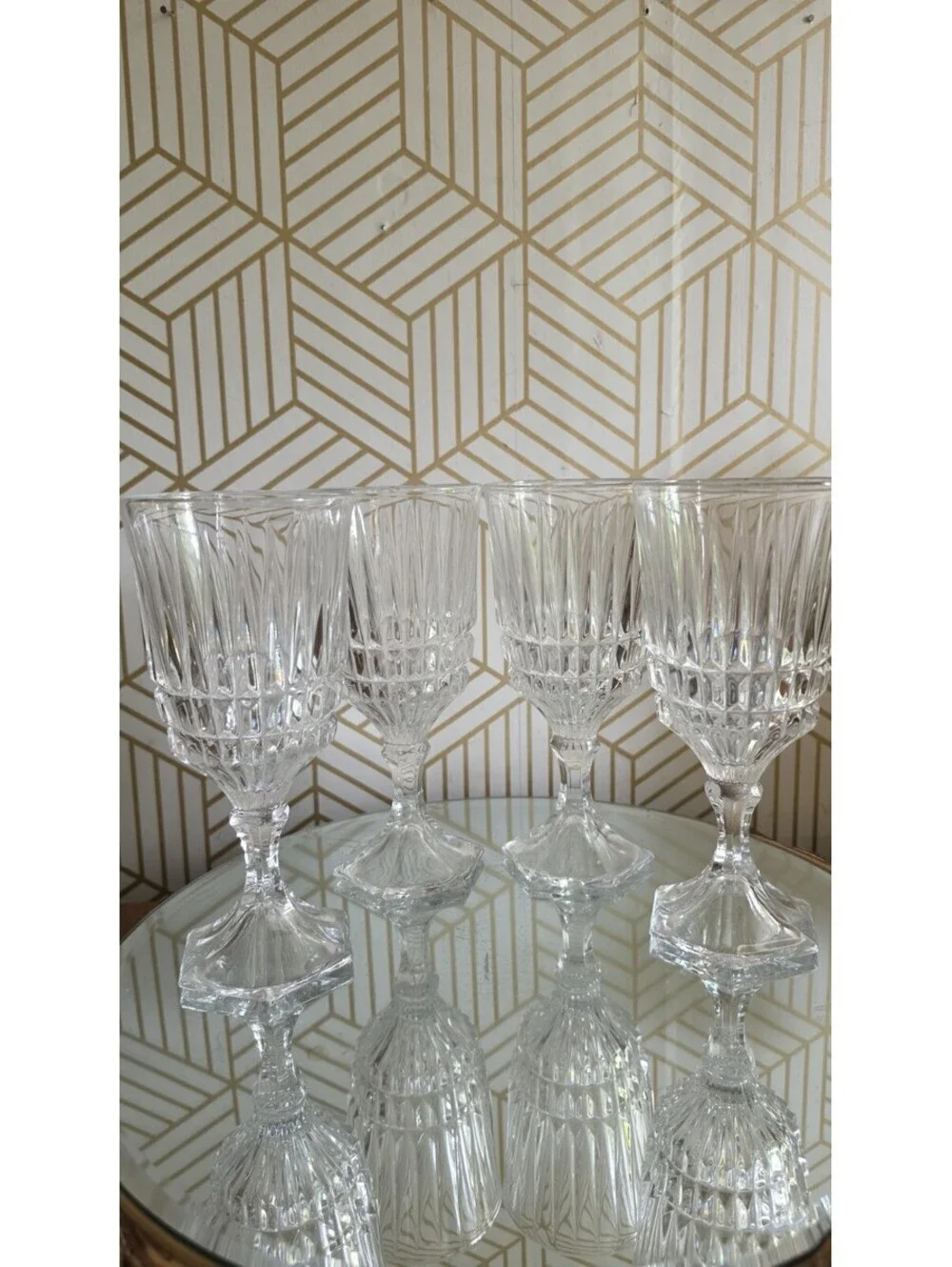 Vintage Set Of 4 Fostoria Heritage Clear Ribbed Glass Juice/Wine Goblets